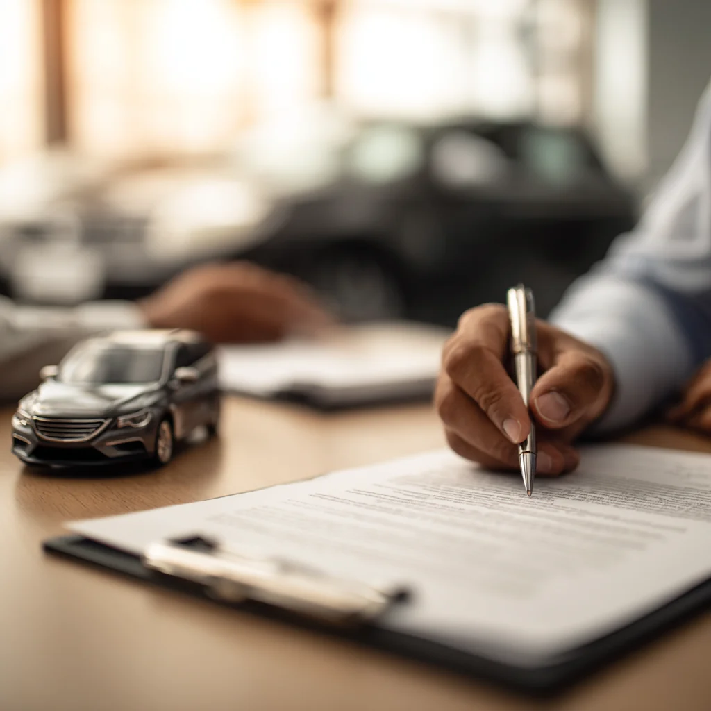 Водитель за рулем автомобиля в США, уверенный в надежной страховой защите